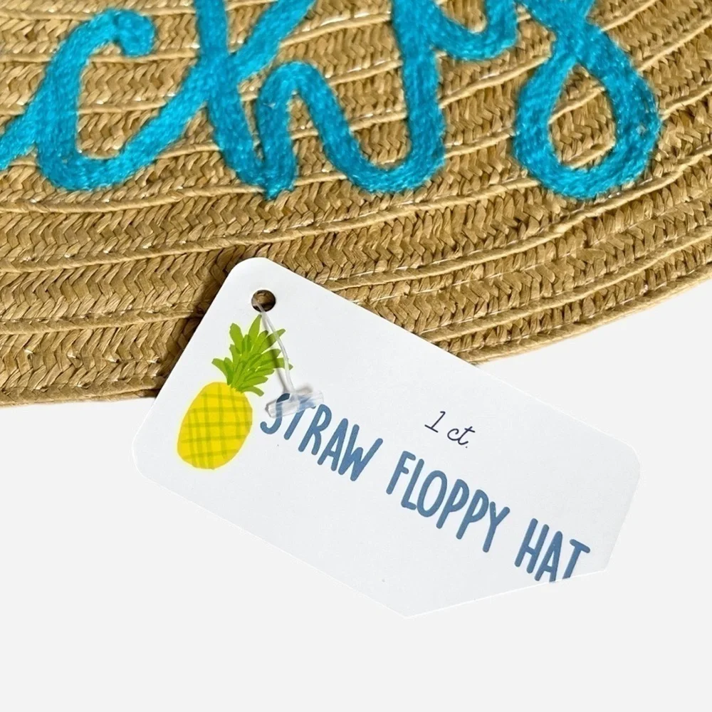 Accessory Depot Wide Brim Floppy Straw Beachy Embroidered Vacation Sun Hat NWT